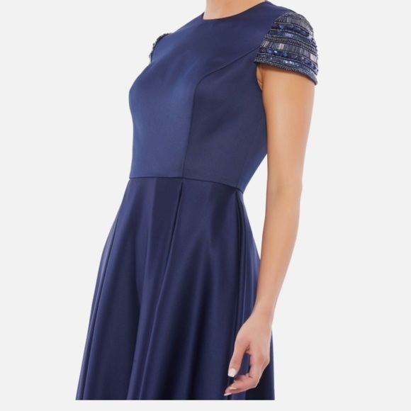 Ieena for Mac Duggal dress Navy Blue HIGH neck cap sleeve long gown New Sz 8 - Picture 12 of 12